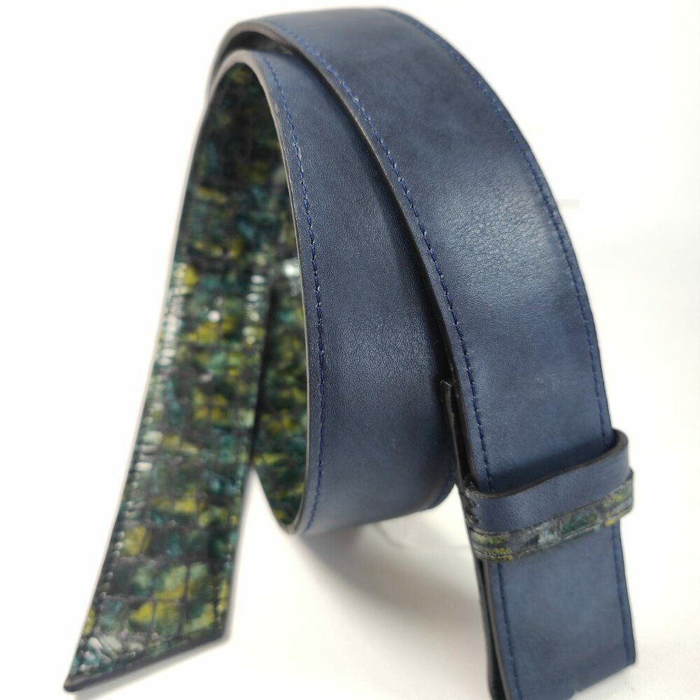 Ceinture reversible femme Croco vert / Bleu newport